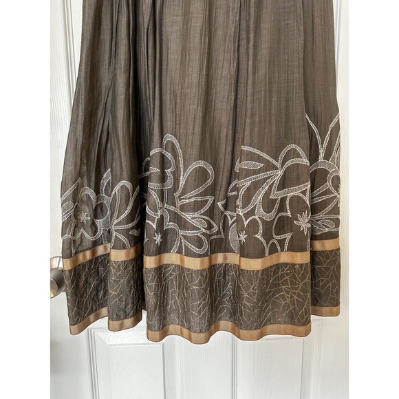 Nic + Zoe Embroidered Skirt Taupe Gold Sz 4 Women’s Swing Satin Full Midi Floral - Picture 10 of 12